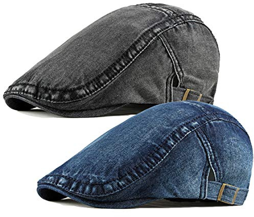 2 Pack Mens Denim Cotton Newsboy Cap Ivy Gatsby Driving Hunting Cabbie Hat