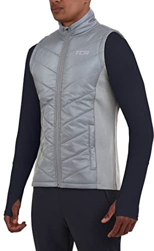 TCA Herren Excel Runner Leichte und gepolsterte Weste mit Reißverschlusstaschen - Hellgrau, XXL