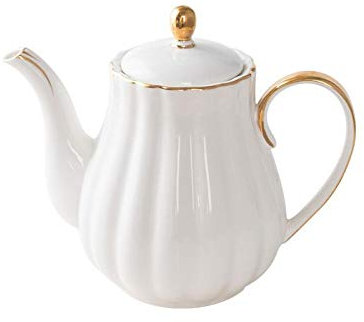 BEPM Tetera China Juego De Te Tetera con Filtro Tetera De Cerámica con Forma De Calabaza, Tetera De Porcelana De Hueso Dorado Pintada A Mano con Colador De Té, Juego De Tetera Elegante 1L-Blanco