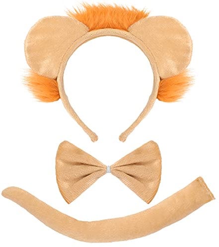 3 Stücke Löwe Kostüm Zubehör Inklusive Löwen Stirnband Schwanz und Fliege für Geburtstag Cosplay Party Halloween Kostüm