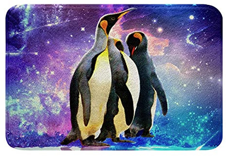 Pinguin Mikrofaser Badematte 40x60cm Galaxis Karikatur Pinguin rutschfest Badezimmerteppich Niedlich Polar Tier Hochflor Absorbierend Badteppiche Bunt Weich Kuschel Badvorleger Wohnzimmer Dekor
