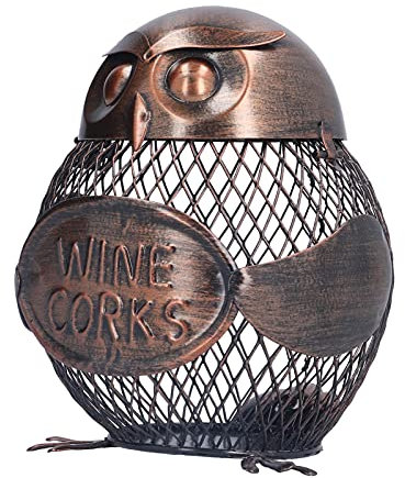 Tissting Metal Wine Cork Holder 5.7x4.7x4.5in Iron Owl Shaped Free Standing Cork Catcher Wine Stopper Collector Container for Home Ornament