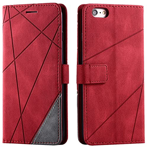 Vankii Cover per iPhone 6S / iPhone 6 (4,7 Pollici), Flip Caso Libro Portafoglio Custodia in Pelle PU Magnetica,Custodia Pelle Sintetica TPU Silicone Antiurto,Funzione Supporto Slot Schede (Rosso)