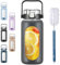 BLUEGO 2L Gourd en verre Avec paille Marqueur de temps Bouteille d'eau Motivation avec manchon en silicone 2 litres Grande carafe d'eau en Verre pour Gym, sports et entraînement,Gris foncé