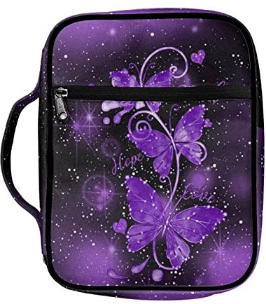 SEANATIVE Custodia per libri biblici con stampa di farfalle viola, per donne e ragazze, leggera, con tasche per manici, organizer per trucchi