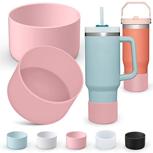 AIERSA Silikon-Stiefelhüllen für Stanley Quencher, 1,2 l, 850 ml, Becher mit Griff und für IceFlow 567 ml, 850 ml, schützende Wasserflaschen-Bodenabdeckung für Stanley-Becherzubehör, Rosa, 2 Stück