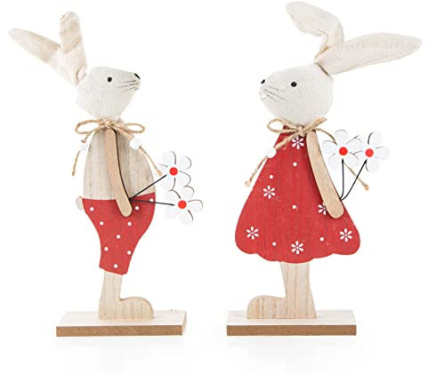 Logbuch-Verlag Osterhasen Paar Ostern Dekoration Hase aus Holz Mann + Frau rot Natur 22 cm Osterdeko zum Hinstellen und Verschenken