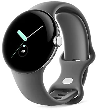 Google Pixel Watch – Smartwatch Android con seguimiento de actividad – Reloj de seguimiento de frecuencia cardíaca – Caja de acero inoxidable pulido plateado con banda activa de carbón, LTE (Renovado)