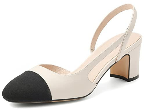 MICIFA Talons à bride arrière pour femme, bout rond et gros talons avec sangle de cheville, chaussures habillées tendance, blanc, 43 EU