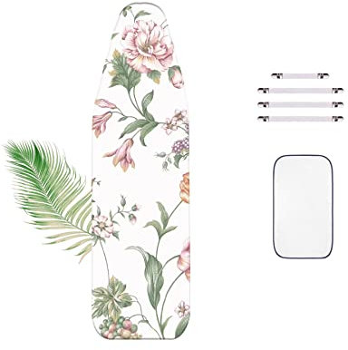WTAIS Housse de Table à Repasser Extra éPaisse, avec Filet Isolant Et Attaches, Coton - Couverture de Table à Repasser à 2 Couches, Motif Floral Rose, Convient à Toutes Les Grandes Tables à Repasser