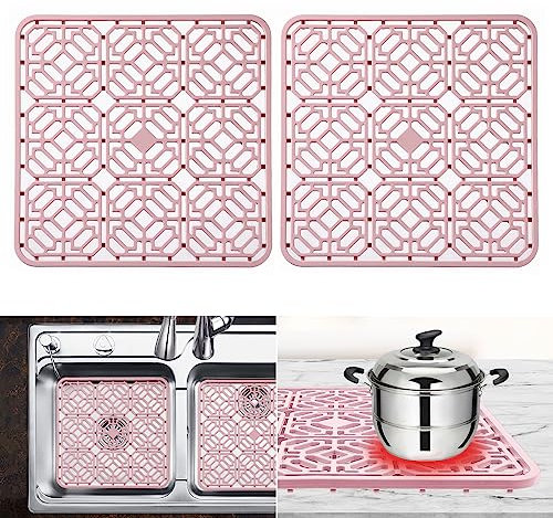 Silikon Spülbeckenmatte, Pflegeleichter Silikon Spülbeckeneinlage Zusammenklappbar,Schützt vor Kratzern an Geschirr & Spülbecken, Reduziert Wasserspritzen & Verhindert Wasserstau, 30x30cm, 2 PCS,Rosa