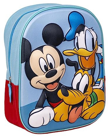 Schulrucksack Mickey Mouse - Mit Reißverschluss - 25 x 31 x 10 cm - Kinderrucksack mit 3D-Elementen - Gepolsterter Schultergurt - Original Produkt in Spanien Designed