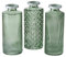 Vase im 3er Set aus Glas in Flaschenform Tischdekoration mit Relief Veredelung Für Blumen Gräser und Zweige Dekoratives Accessoires- Hellgrün Silber