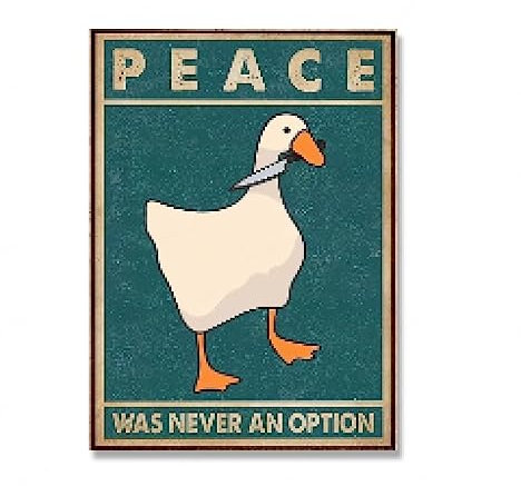 GEMMII Funny Goose Peace Was Never An Option Gerahmtes Kunstdrucke auf Leinwand- Poster, Retro-Wandkunst, Bilddruck, Dekor, Gans-Leinwandgemälde, 62 x 92 cm, Rahmen
