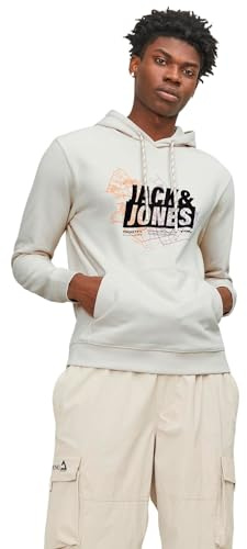 JACK & JONES Herren Kapuzenpullover Hoodie JCOMAP Logo - Regular Fit S- XXL, Größe:S, Farbe:Moonbeam 12252310