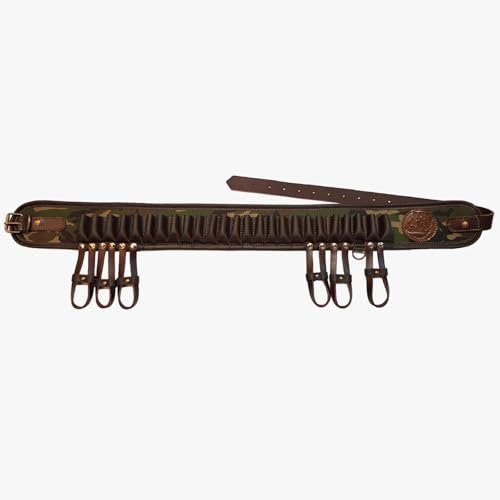 Articulos de Caza Canana Porta Cartuchos, en Cordura Camuflaje y Piel con 6 colgadores para Conejos (7103-M-Ø 85cm-Calibre 20)