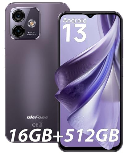 Ulefone Note 16 Pro Telephone Portable, 16Go+512Go/TF-256Go Android 13 Smartphone, 50MP Caméra, 4400mAh Octa-Core, Écran 6,52 FHD+, 4G Dual SIM Téléphone, Face ID/Fingerprint/GPS/OTG/5G-WiFi - Violet