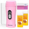 Digital Roll On Wax Kit, Honey Wax Roller Waxing Kit Roll On Wax Warmer for Hair Removal, Depilatory Roll On Wax Heater with 2 Cartridge Refill and 100 pcs Wax Strips for Sensitive Skin(Pink)