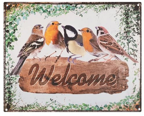 Moritz Blechschild 25 x 20 cm Welcome Schild Vögel Deko Metallschild Retro Vintage Retro Sprüche lustig