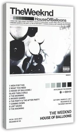 Sänger The Weeknd House of Balloons Album Cover Leinwand Poster Wandkunst Dekor Druck Bild Gemälde für Wohnzimmer Schlafzimmer Dekoration Rahmenstil 60 x 90 cm