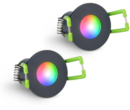 LongLife LED 2er Set Einbaustrahler Mini 3W RGBW anthrazit RAL 7016 IP65 Dimmbare Strahler für Terrassenüberdachung, Carports, Dachüberständen