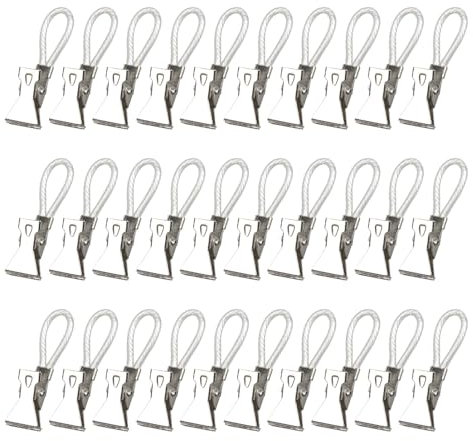 WYAN 30 Pcs Pegs Household, Metal Tea Towel Hanging, Clips On Hooks Loops, Hand Towel Hangers Hanging, Clothes Pegs(White)