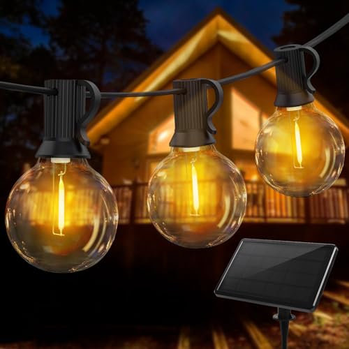 Qxmcov Solar Lichterkette Außen,15M Solar Lichterkette Glühbirnen Aussen mit 25+3 Plastik LED Birnen, 4 Modus, Wetterfeste Solar Lichterkette Aussen, Outdoor Lichterkette Solar für Garten Patio Party