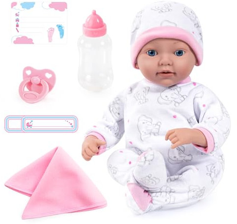 Bayer Design 93827AB Reborn Babypuppe, geschlechtsecht, realistisch, Schnuller, Flasche, Decke, 38 cm