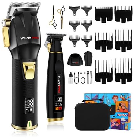 HIENA PRO Professionelles Haarschneidemaschinen-Set für Männer, schnurloses Friseur-Set, wiederaufladbar, Haarschneidemaschinen und Trimmer-Set mit LED-Anzeige, USB-Aufladung, Geschenke für Männer