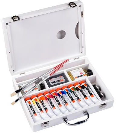 Cobra Study Water-Mixable Oil Paint Complete Beginners Set | 10 Farben (40 ml Tuben) + Medium, Verdünner, Pinsel, Seife & Palette