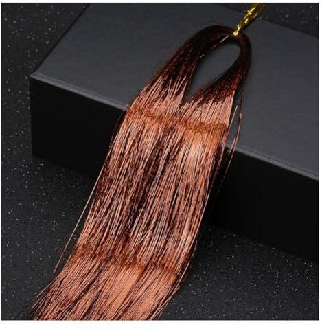 Rockreyoa 4 Stück Haar Lametta Hair Tinsel Bunte Stränge Haarverlängerungs Kunst Hair Extension Glitzer Haarsträhne zum Flechten Haarschmuck Haarteil für Party, Musikfestival Kupfer 93cm
