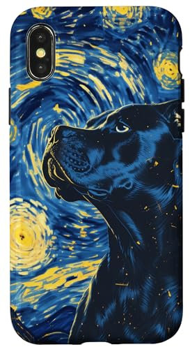 Hülle für iPhone X/XS Pitbulls Deeply Hued Dog Van Gogh Sternennacht