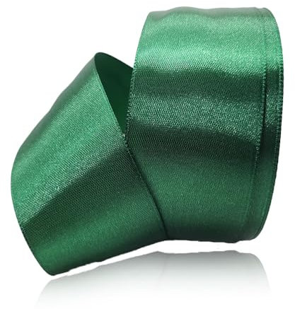 Geschenkband Dunkelgrün 40 mm Breit,23 Meter Satinbänder Weihnachtsgrün Stoff Schleifenband Kunsthandwerk,Hochzeitsdekoration, Weihnachten, Haarbögen, Blumensträuße, Geburtstag und Geschenkverpackung