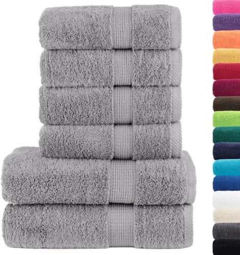 vidaXL Premium Handtuch Set 6-TLG., 4 Handtücher 2 Duschtücher, Badetuch Saugfähig Maschinenwaschbar, Gästetuch Saunatuch, Grau 600g/m² 100% Baumwolle