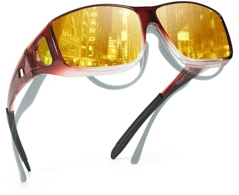 TJUTR Nachtsichtbrille für Nachtfahrten Gelbe Polarisiert Nachtfahrbrille mit Blendschutz für Autofahrer & Brillenträger (Drive/Radsport/Laufen)