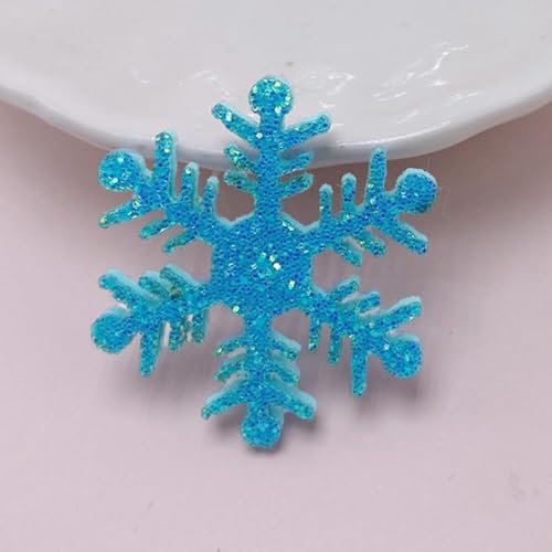 Wambere 10 Stück 3,5cm Schneeflocken Glitzernde Schneeflocke Patches Stoffaufkleber Flicken Applikationen zum Aufnähen für DIY Handwerk Basteln Haarnadeldekoration Kleidungsdekoration,Blau
