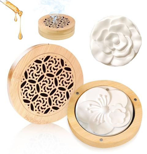 YSOOUA 2 Stück Duftstein für Ätherische Öle Diffuser Ätherische Öle Klein mit 1 Hölzerner Diffuser Ätherische Öle Räucherkiste für Aromatherapie in Schlafzimmer, Badezimmer, Büro und Auto, Reisen (B)