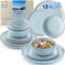 SÄNGER Rio Lagune | Tafelservice 12 teilig, Steingut Geschirr Set 4 Personen, 4x Speiseteller 4x Dessertteller 4x Schalen Geschirrset und Schale blau | VALUE COLLECTION