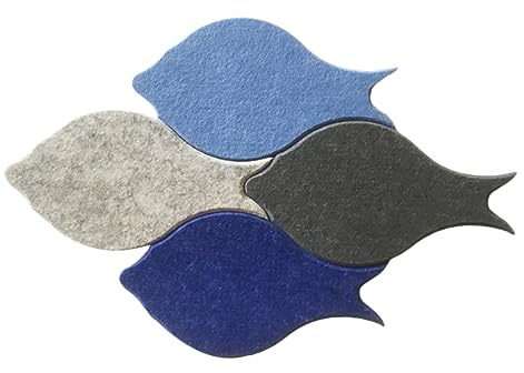 JEWEDECO 4 Stück Kreatives Filz Wandbild mit Selbstklebenden Fisch Formen Filzplatten ohne Montage für Dekorative Fotodisplays und Wohnraumgestaltung