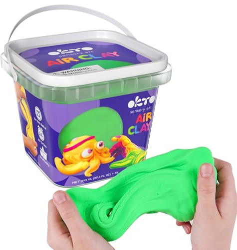 Okto Modelliermasse, 900 ml, Grün, lufttrocknend, für kreative Projekte und Skulpturen, buntes Modelliermasse-Set, ideal für Kinder
