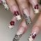 ＴＩＺＹＦＦ Press on Nails, Five Petal Flower Leopard Print French Long Fake Nails, Artificial Nails for Women and Girls -24 pcs