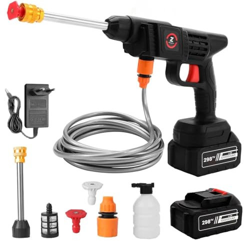 Kabelloser Hochdruckreiniger, 21V Max 50 Bar, wiederaufladbarer Akku, tragbare Drucksprühwasserpistole für Auto, Zaun, Boden, Rasen (20000mAh)