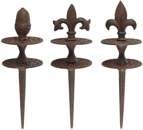 3er Set Gusseisen Gartenschlauchführungen, nostalgischer Landhausstil, 31,5 cm Länge mit Umlenkrolle