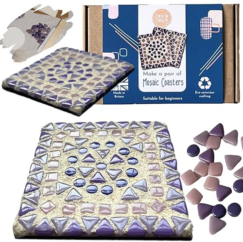 Crafty You Crafty Me - Mosaic Coaster Craft Kits for Adults (Purple/Pink), Craft Gifts for Mum, Made in UK