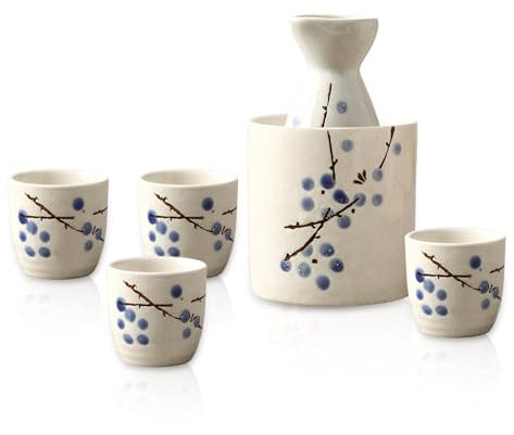 Liwein Sake Set,5 Piezas Sake De CerÁMica Japonesa Tradicionales Botella De Sake Porcelana Cups Tazas De CerÁMica Manualidades Regalo(Orquídea Ciruela)