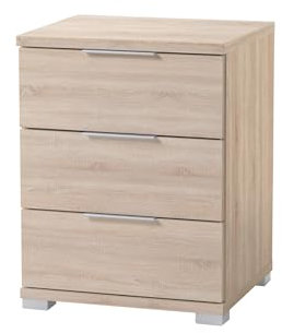 möbelando Nachtkommode >Smilla< mit 3 Schubkästen - Moderne und Zeitlose Nachtkommode mit viel Stauraum in Eiche Sonoma für Ihr Schlafzimmer 46x61x42 (B/H/T)