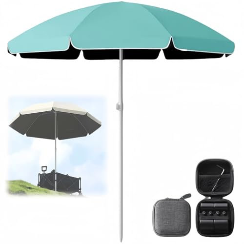 Generisch Sombrilla de playa con ajuste de altura de 2 metros e inclinación de 30°, ideal para jardines, balcones, terrazas y playas, color marrón, no incluye soporte, verde oscuro