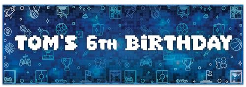Gaming Birthday – Pixel Personalised Banner Wall Sticker (90cm width x 30cm height)