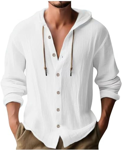Chemise Homme Manche Longues/Courte Lin Coton Sweat à Capuche pour Hommes T Shirts Décontractés Sweatshirt Athlétique à Capuche Boutonnés Hoodie Chemise Lin Homme Vêtement de Sport Cadeaux Hommes
