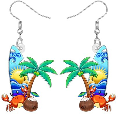 BAMAY Acryl Lustig Urlaub Strand Ohrringe für Frauen Mädchen Hawaii Sommer Schmuck Beachy Geschenke Krabbe Kokosnuss Palme Ozean Charms